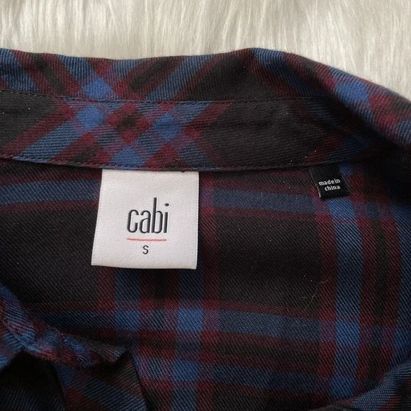 CAbi Flannel Peplum Top Plaid Check Button Down Shirt Ruffle Hem Medium - Picture 5 of 11